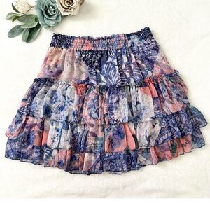 MISA Los Angeles Malia Ruffle Skirt Blue Chiffon Medium